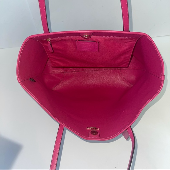 Coach City Tote In Signature Canvas Tan And Bold Pink New With Tag - Picture 8 of 11